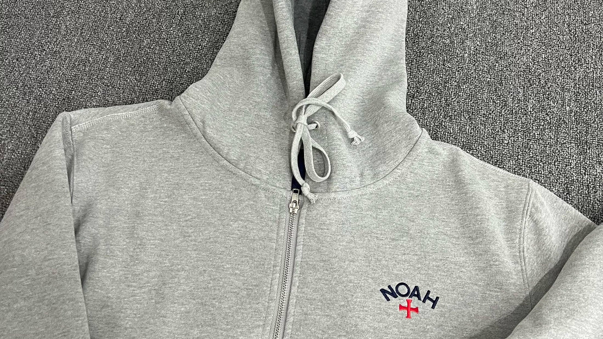 NOAH MARS Men Grey Zip Cardigan Hoodie Chest Cross Embroidery Logo