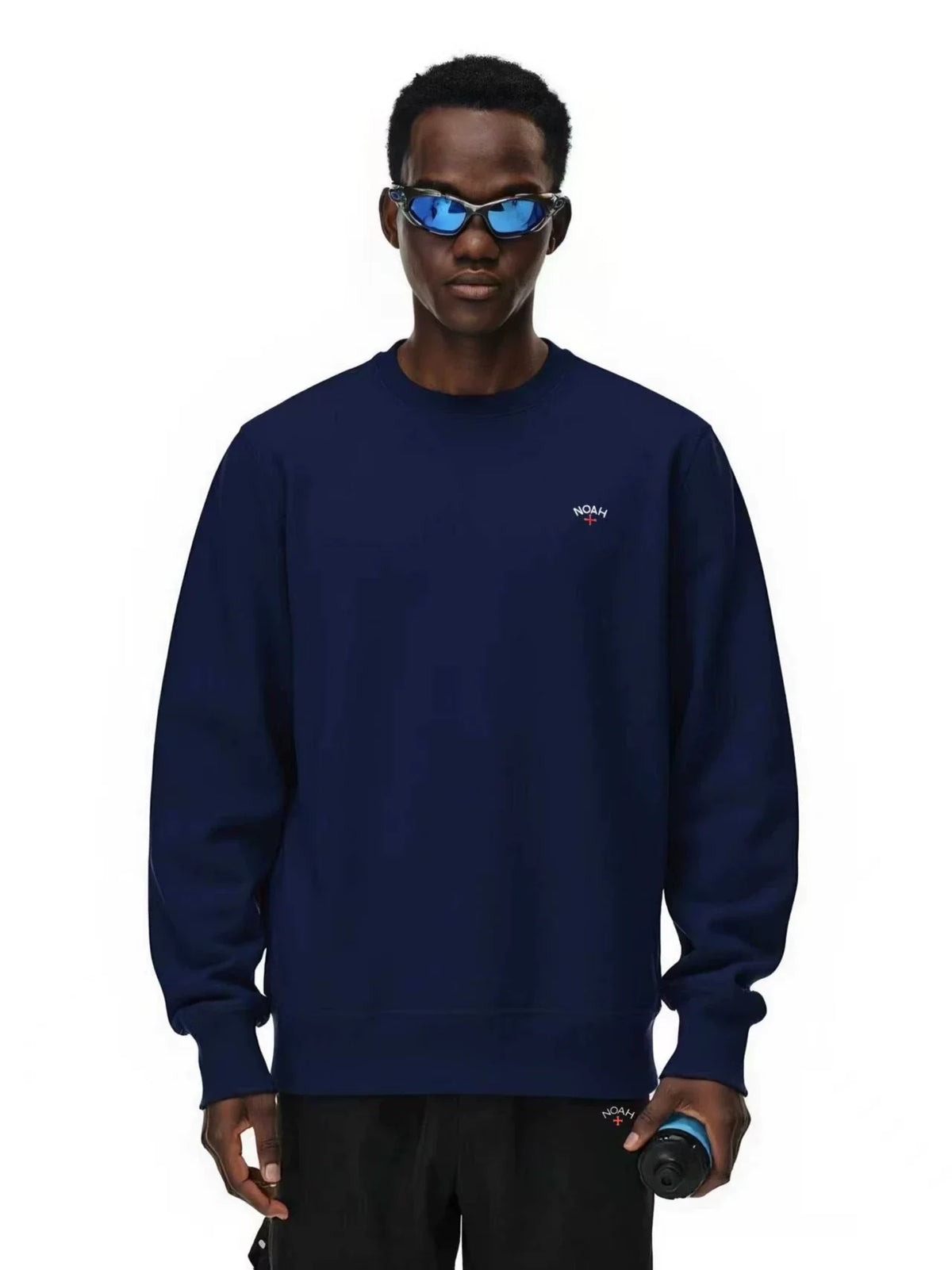 NOAH MARS Men Velvet Crew Sweatshirt Left Chest Cross Embroidery Autumn Winter
