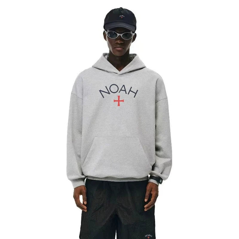 NOAH MARS Loose Thread Splice Hoodie Black Soul Cross American Casual