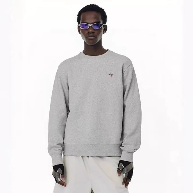 NOAH MARS Men Crew Sweatshirt Minimal Cross Embroidery American Casual