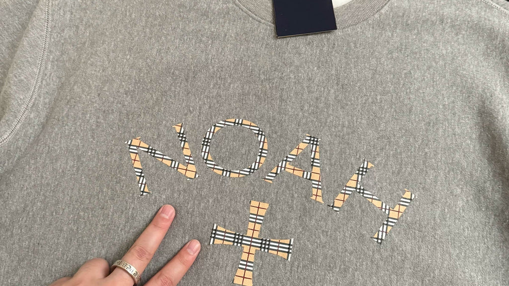 NOAH MARS Men Plaid Cross Thread Splice Crew Neck Sweatshirt