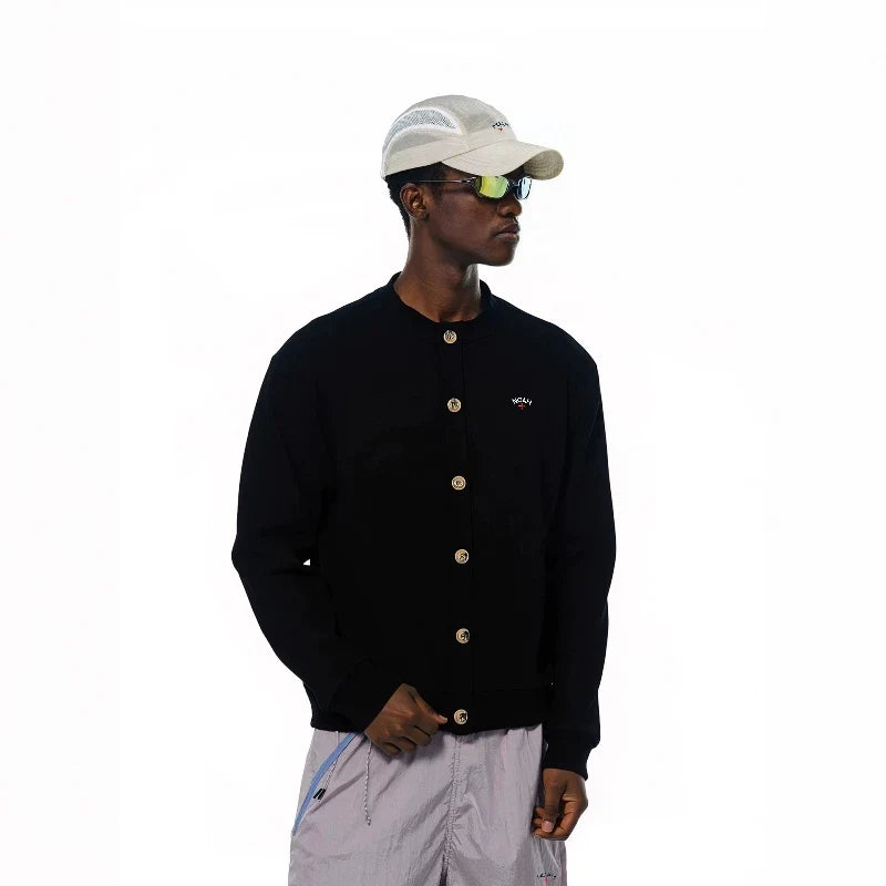 NOAH MARS Old Money Collarless Button Cardigan Thick Cotton Men Jacket