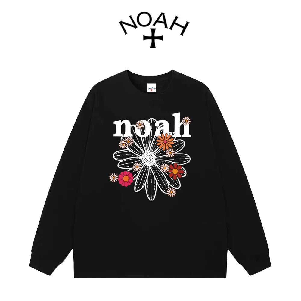 NOAH Autumn Co-branded Daisy Letter Crew Neck Cotton Long Sleeve Tee Unisex