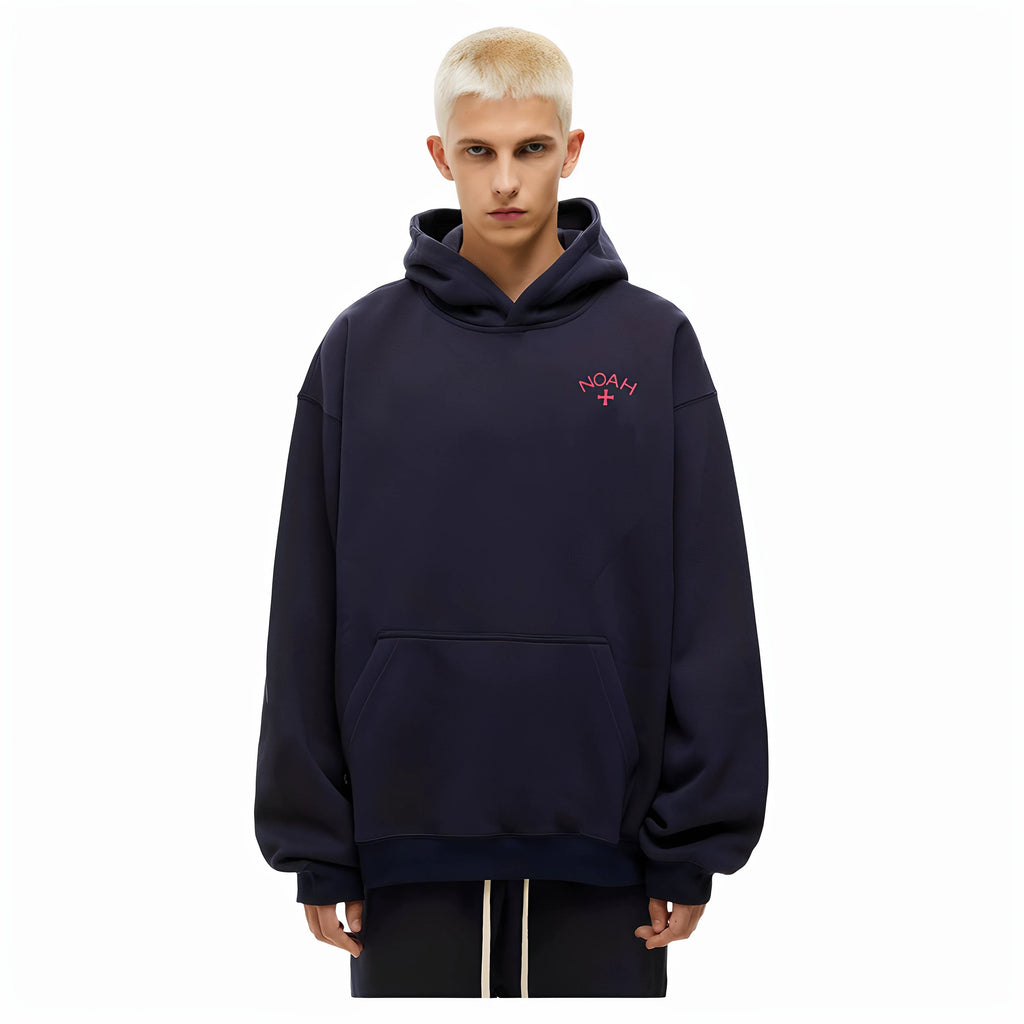 NOAH MARS Men Navy Velvet Splicing Hoodie First Gen Cross Autumn Winter