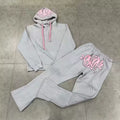 Syna World Graphic Fleece Hoodie Tracksuit Set (Grey / Pink)