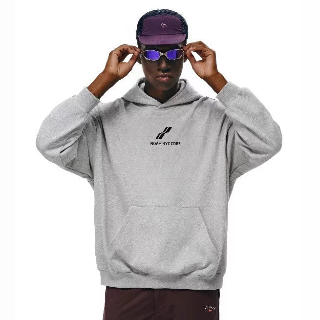 NOAH MARS Two Bar Wave Print Heavy Thread Splicing Hooded Sweatshirt