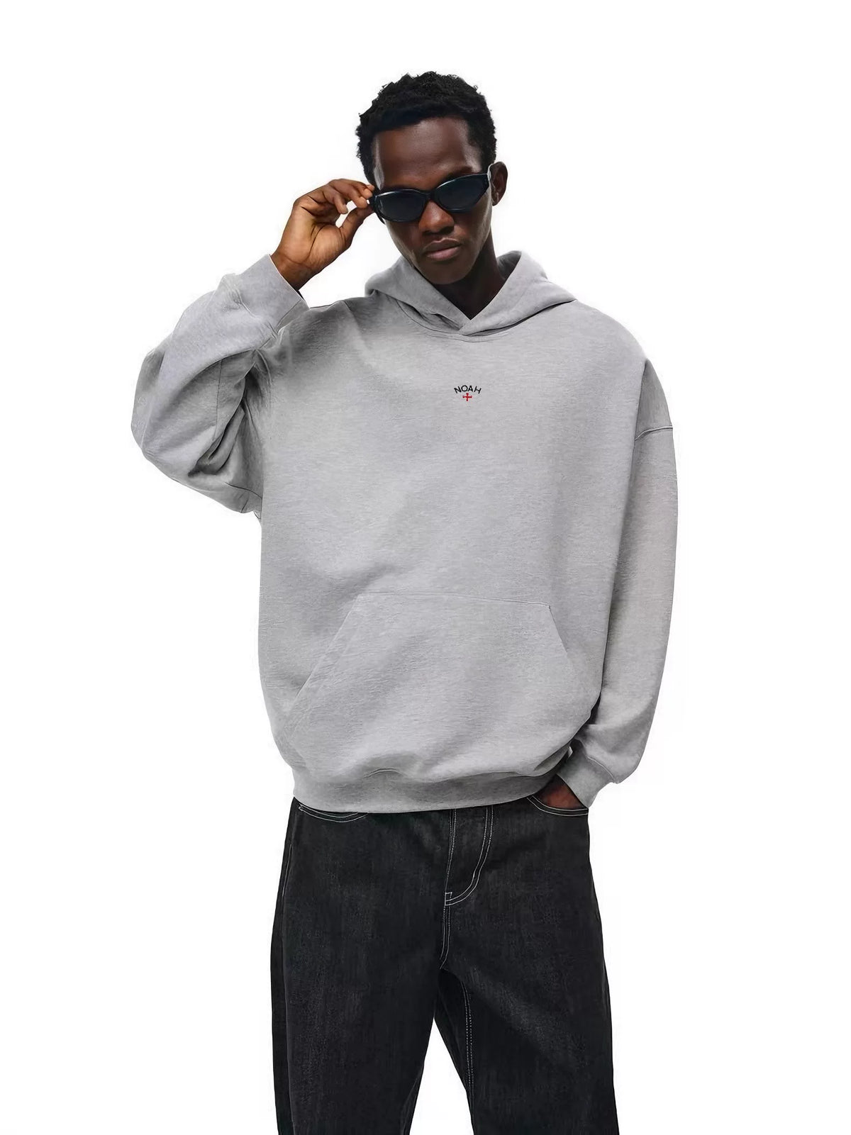 NOAH MARS Men Fleece Hoodie Chest Cross Embroidery American Casual