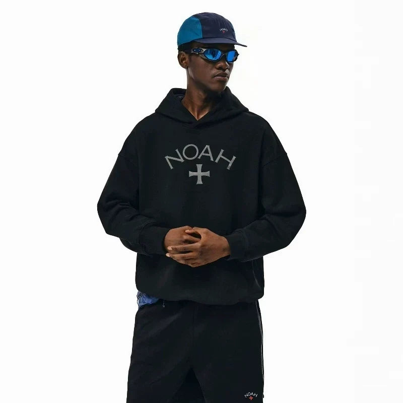 NOAH MARS Grey First Gen Cross Hoodie Men American Casual Loose