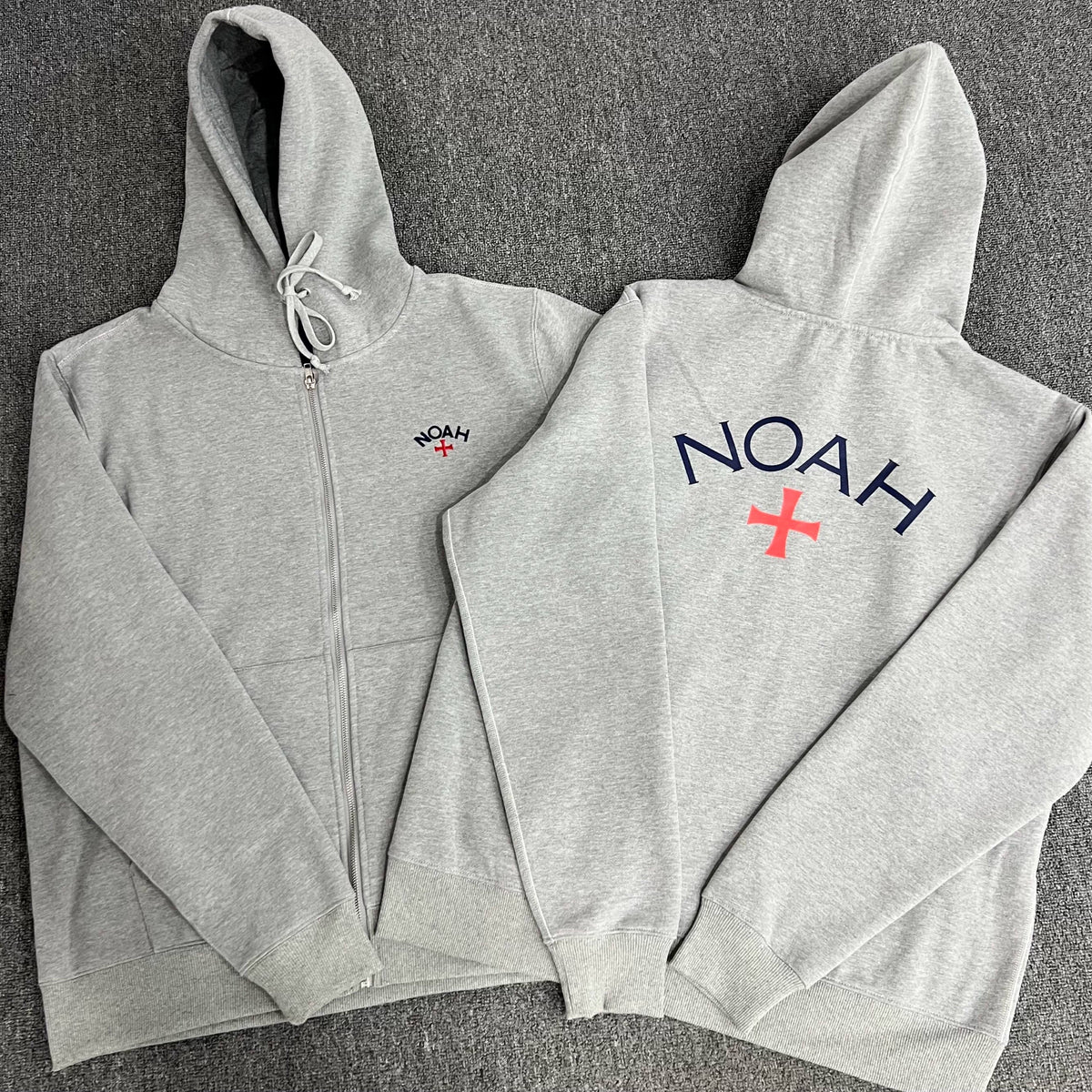 NOAH MARS Grey Cross Embroidery Zip Hoodie Cardigan Autumn Winter