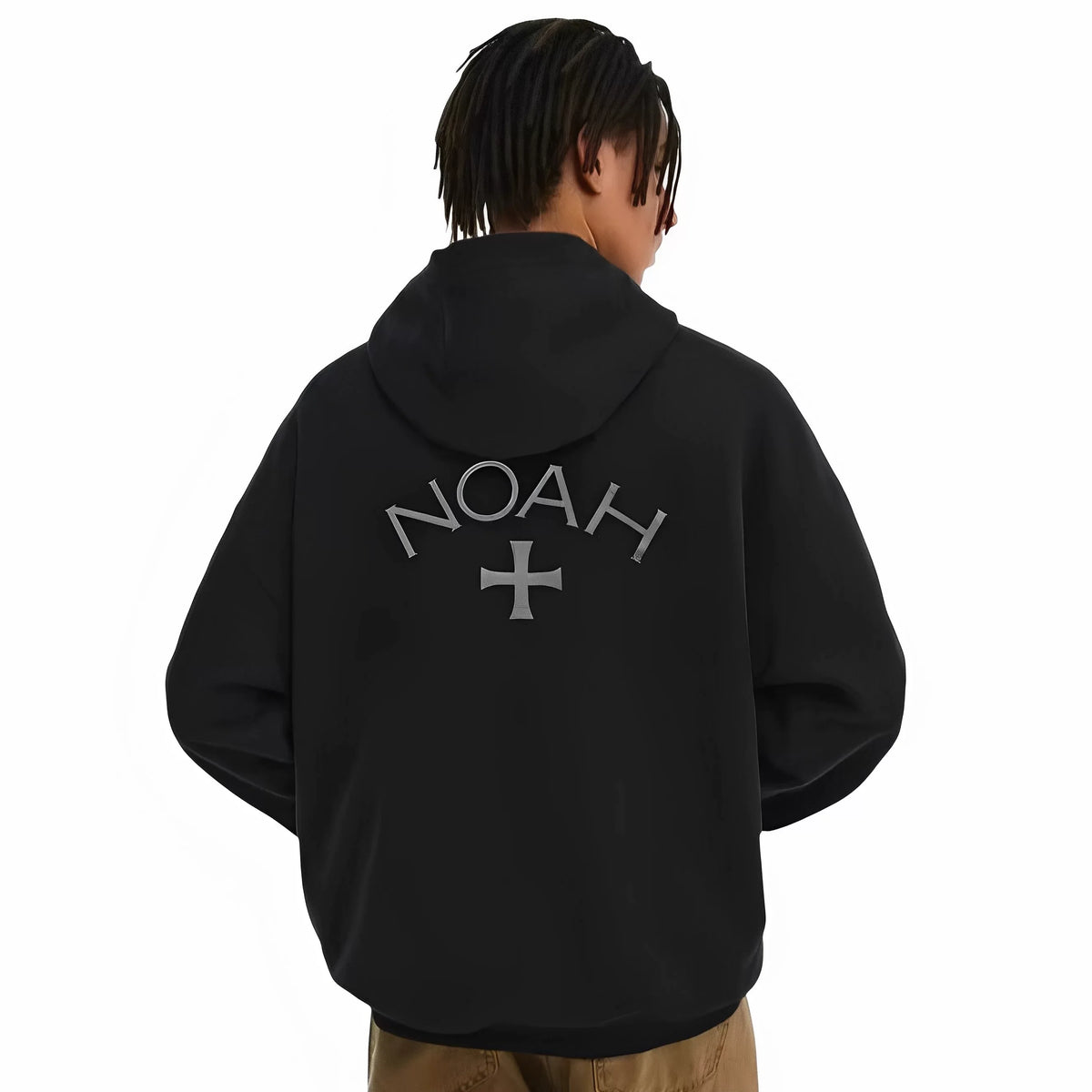 NOAH MARS Men Zip Up Hoodie Black Soul Cross Embroidery Cardigan Jacket