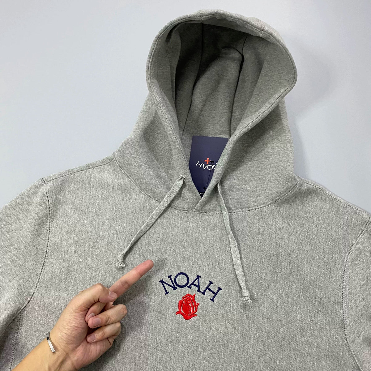 NOAH MARS Men Heavyweight Thread Splice Hoodie Tiny Rose Embroidery