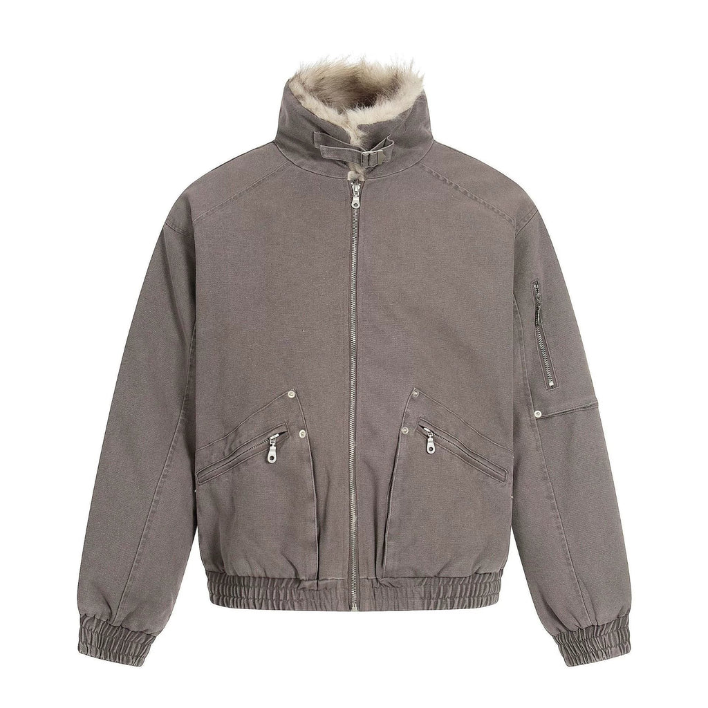 NOAH MARS Old Money Stand Collar Mountain Graphic Velvet Lined Cotton Coat