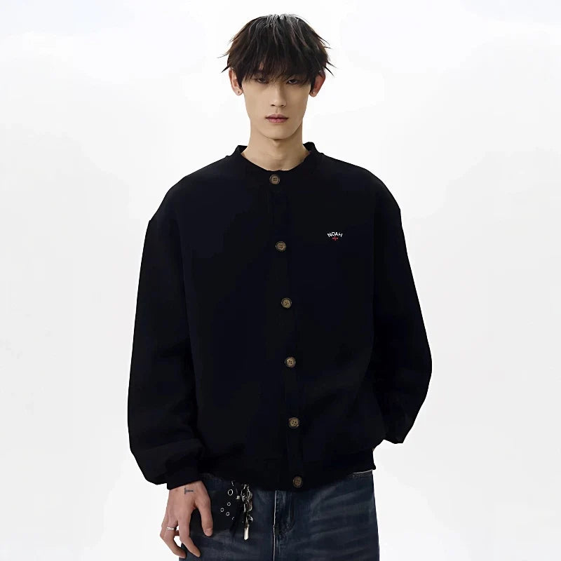NOAH MARS Men Oversized Zip Cardigan Sweatshirt Chest Cross Embroidery Logo