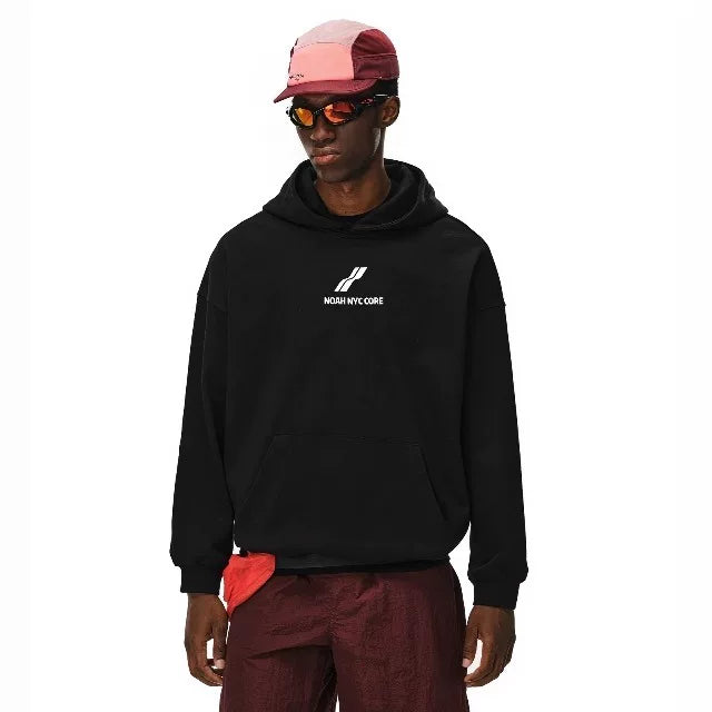 NOAH MARS Two Bar Wave Print Heavy Thread Splicing Hooded Sweatshirt