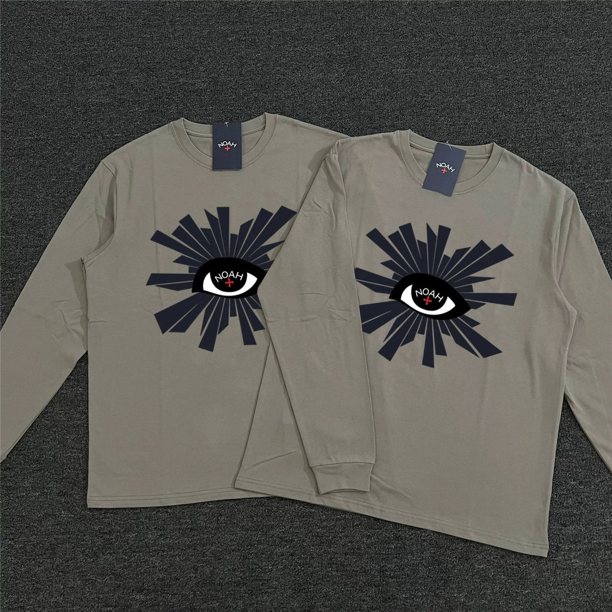 NOAH Cross Print Heavy Cotton Unisex Long Sleeve Tee Matcha Gray