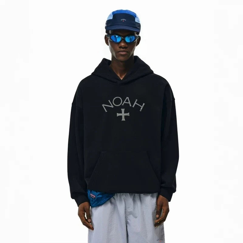 NOAH MARS Loose Thread Splice Hoodie Black Soul Cross American Casual