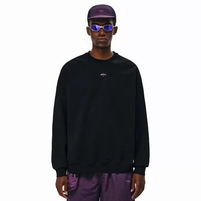 NOAH MARS Men Thread Splice Crew Sweatshirt Chest Badge Cross Embroidery