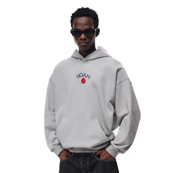 NOAH MARS Men Heavyweight Thread Splice Hoodie Tiny Rose Embroidery